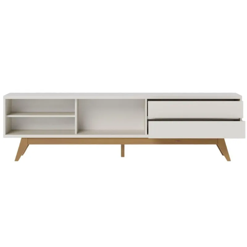 Rack para TV Isla 75 Polegadas 200CM MDP MDF Ripado Off White Matte Colibri Móveis