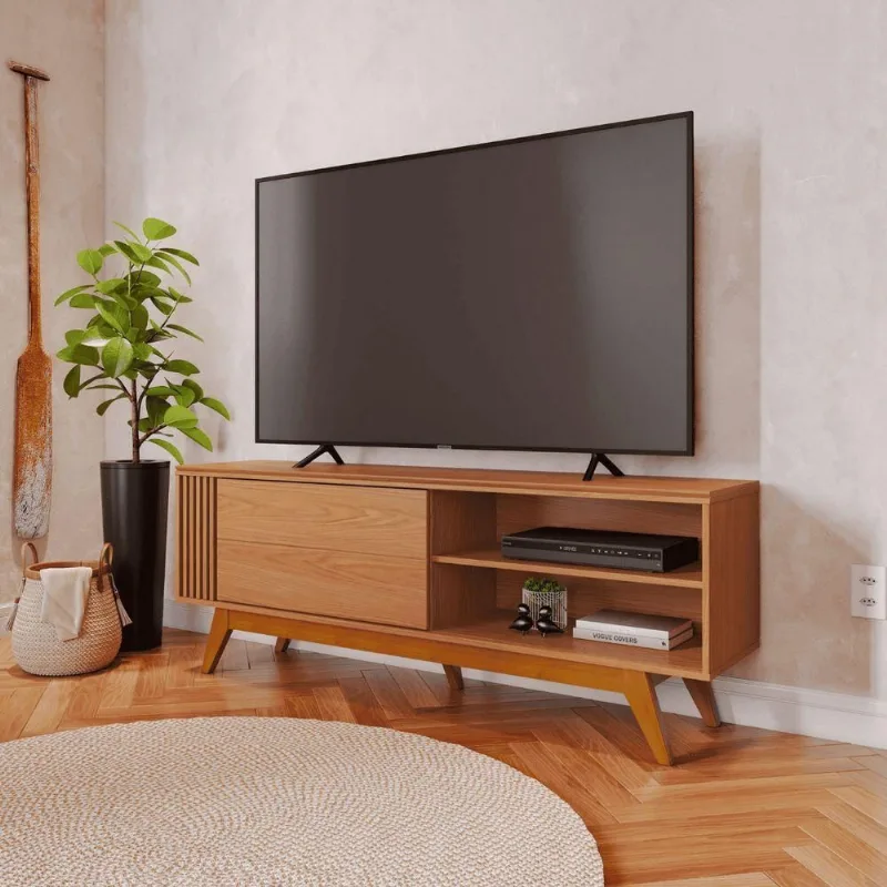 Rack para TV Brisa 60 Polegadas 160CM MDP MDF com Porta Nicho Freijo Colibri Móveis