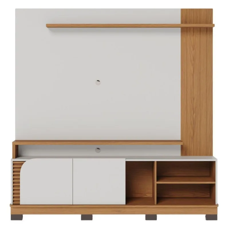 Home para TV Pérola para TV 75 MDF-MDP Ripado Frisado Off White Matte Freijó Colibri Móveis