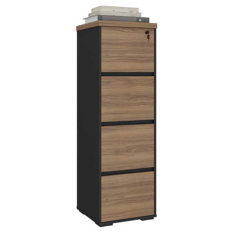 Arquivo Gaveteiro Alba Moderno 4 Gavetas MDP MDF com Chave Nogal Preto Artany