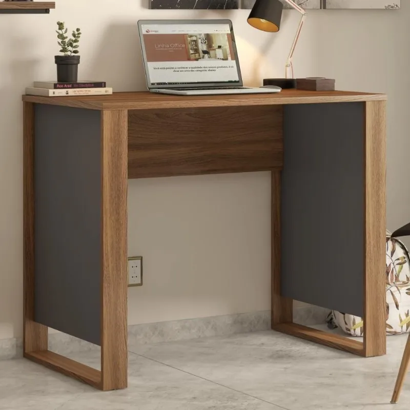Mesa para Computador Retangular Nexus Lewis sem Gavetas 90CM Amendola Grafito Demóbile