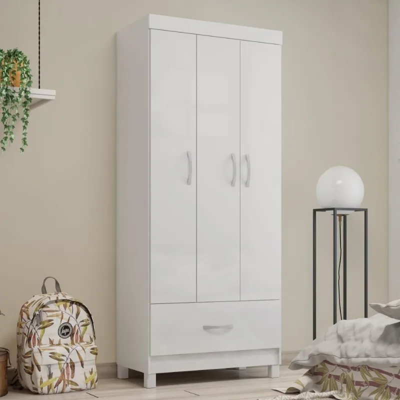 Guarda Roupa Solteiro Villa de Toscana 3 Portas 1 Gaveta MDP Branco Fosco Demóbile