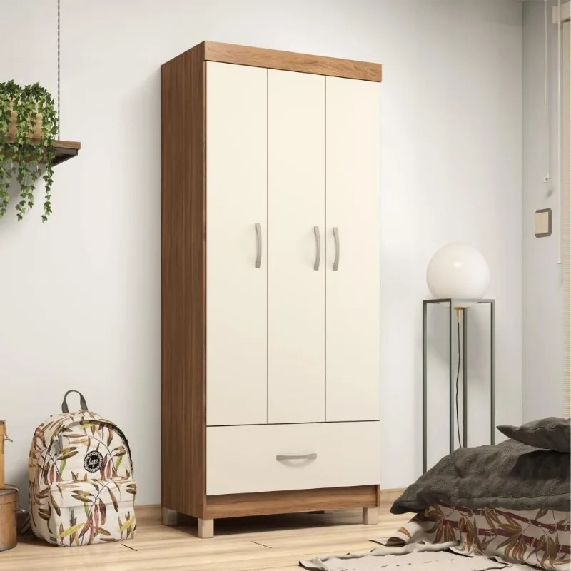 Guarda Roupa Solteiro Mila 3 Portas 1 Gaveta MDP Amendola Off White Demóbile