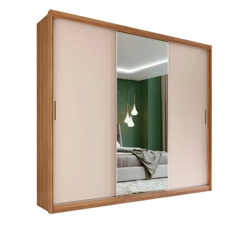 Guarda Roupa Casal Olívia 3 Portas de Correr 2 Gavetas MDF Amêndola Touch- Off White Demóbile
