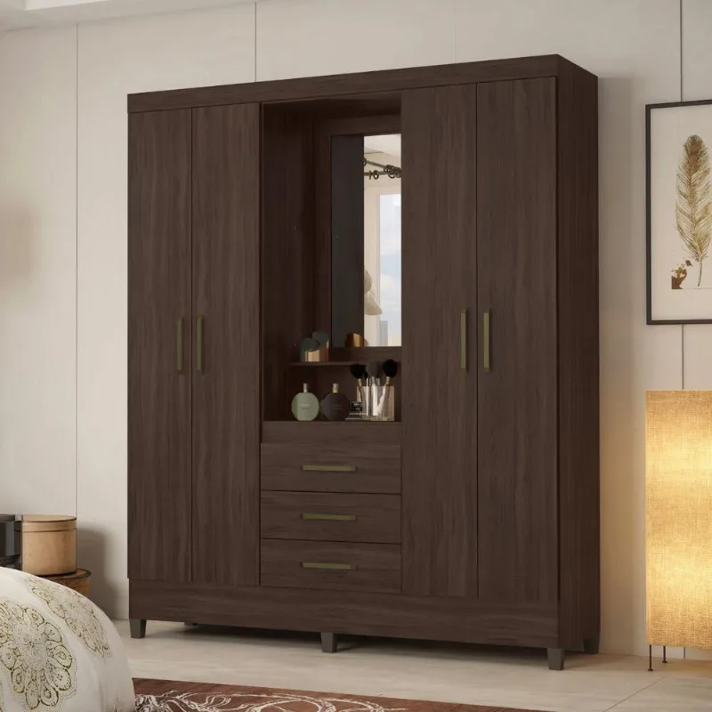 Conjunto Guarda Roupa Casal e Sapateira TH SHOP 4 Portas 3 Gavetas MDP Cafe Touch Demóbile