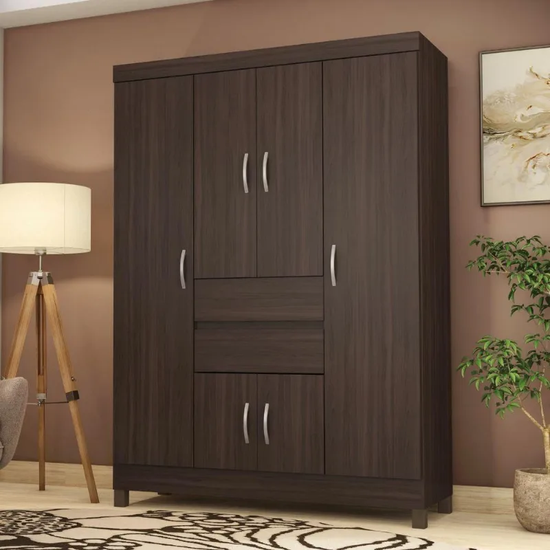 Conjunto Guarda Roupa Casal e Sapateira Porta Bella 6 Portas 2 Gavetas MDP Cafe Touch Demóbile