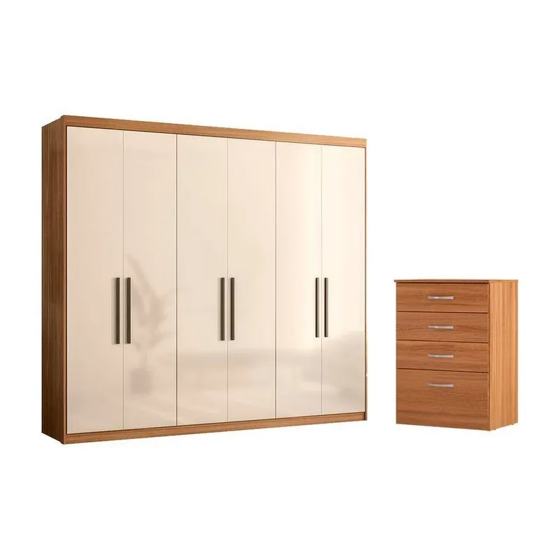 Conjunto De Quarto Brisa Da Riviera Guarda Roupa 6 Portas 2 Gavetas E Cômoda 4 Gavetas Mdp Amêndola Touch