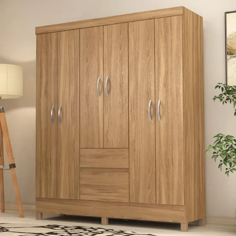 Guarda Roupa Casal Verona 6 Portas 2 Gavetas MDP Amêndola Demóbile