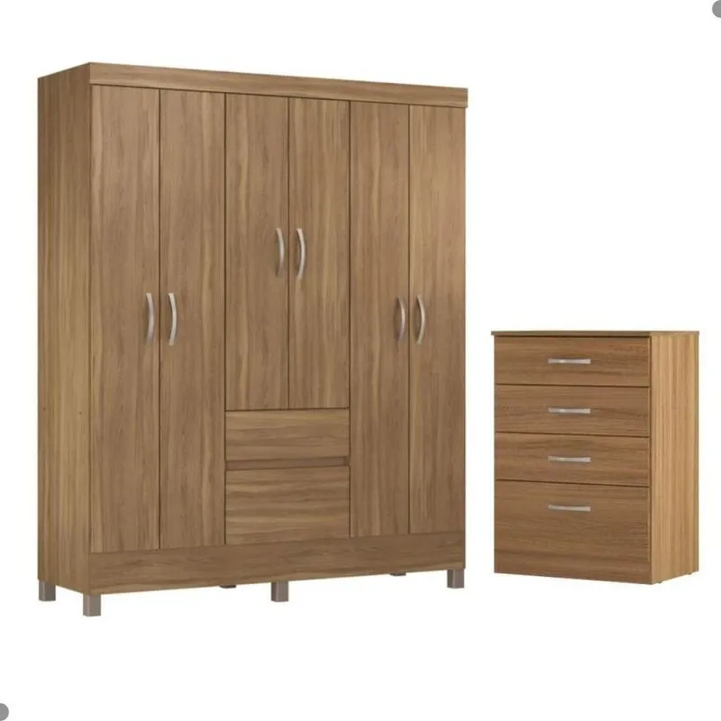 Conjunto De Guarda Roupa E Cômoda Conjunto Quarto Forggia Amendola 6 Portas 6 Gavetas Mdp 149cm