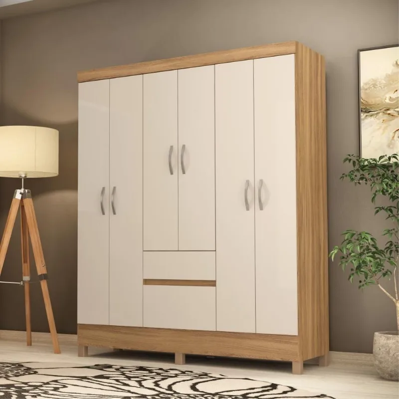 Guarda Roupa Casal Mística 6 Portas 2 Gavetas MDP Amendola Off White Demóbile