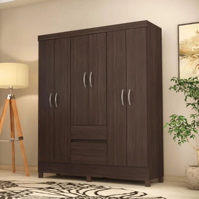 Conjunto Guarda Roupa Casal e Sapateira Aura Serena 6 Portas 2 Gavetas MDP Cafe Touch Demóbile