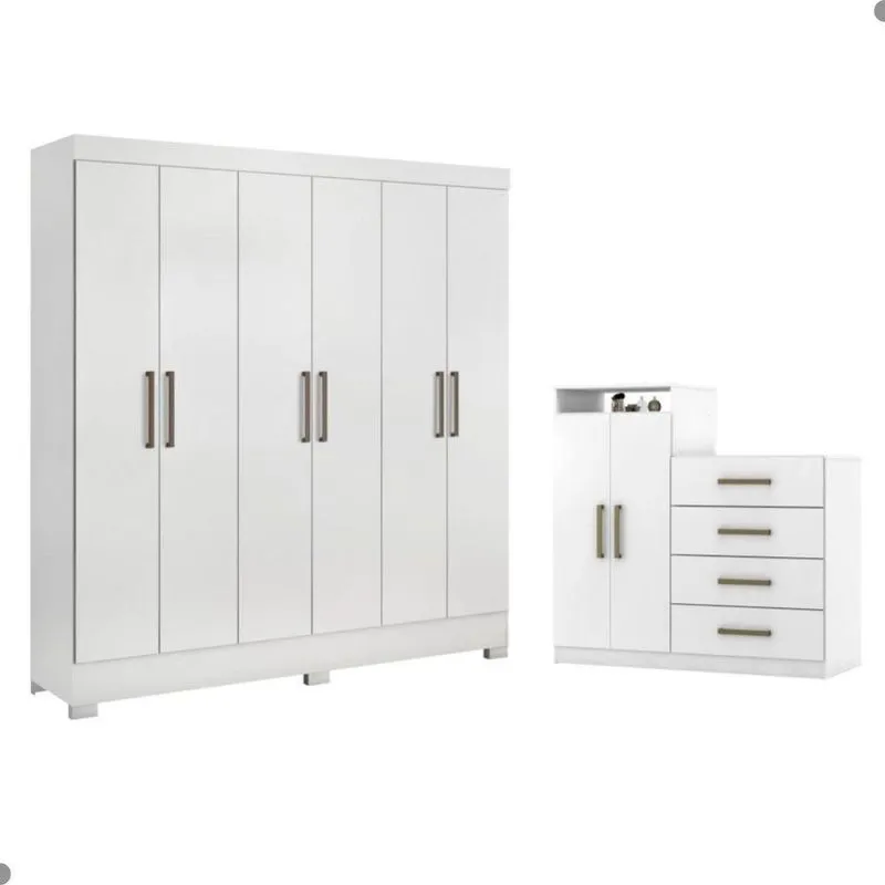 Conjunto De Guarda Roupa E Cômoda Genova 8 Portas 7 Gavetas Branco Demóbile