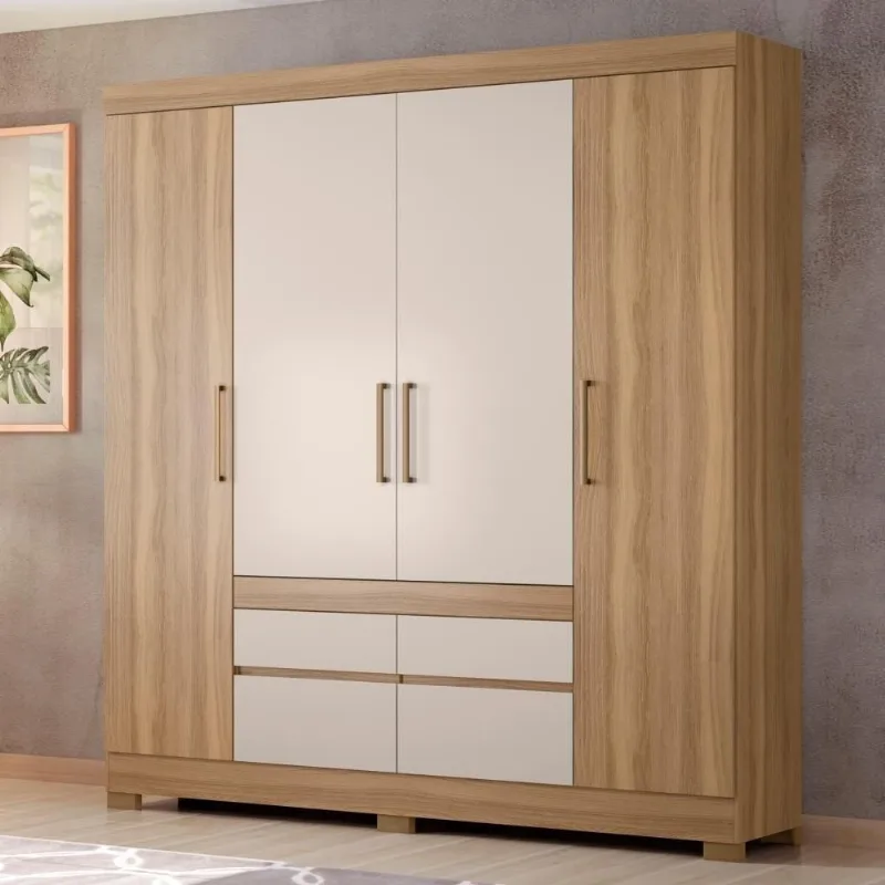 Guarda Roupa Casal Salerno Élide 4 Portas 4 Gavetas MDP Amendola Off White Demóbile