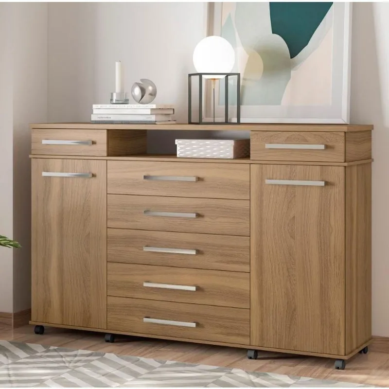 Cômoda Mistral 2 Portas 7 Gavetas MDP Puxadores Plástico Amêndola Demóbile