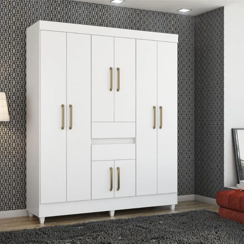 Guarda Roupa Casal Lago Serena 8 Portas 2 Gavetas MDP Branco Demóbile