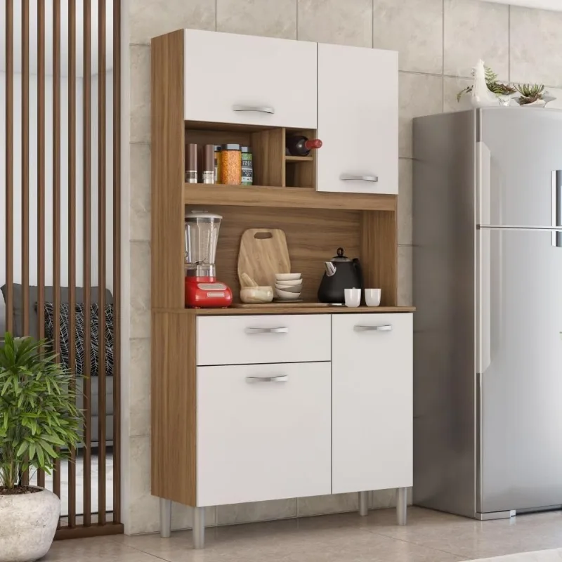 Armário Balcão Cozinha Completa 4 Portas Marie 1 Gaveta MDP 91CM Amendola Branco Demóbile
