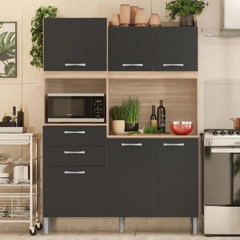 Armário Balcão Cozinha Completa Domus Prime 6 Portas 5 Prateleiras MDP 132CM Demóbile