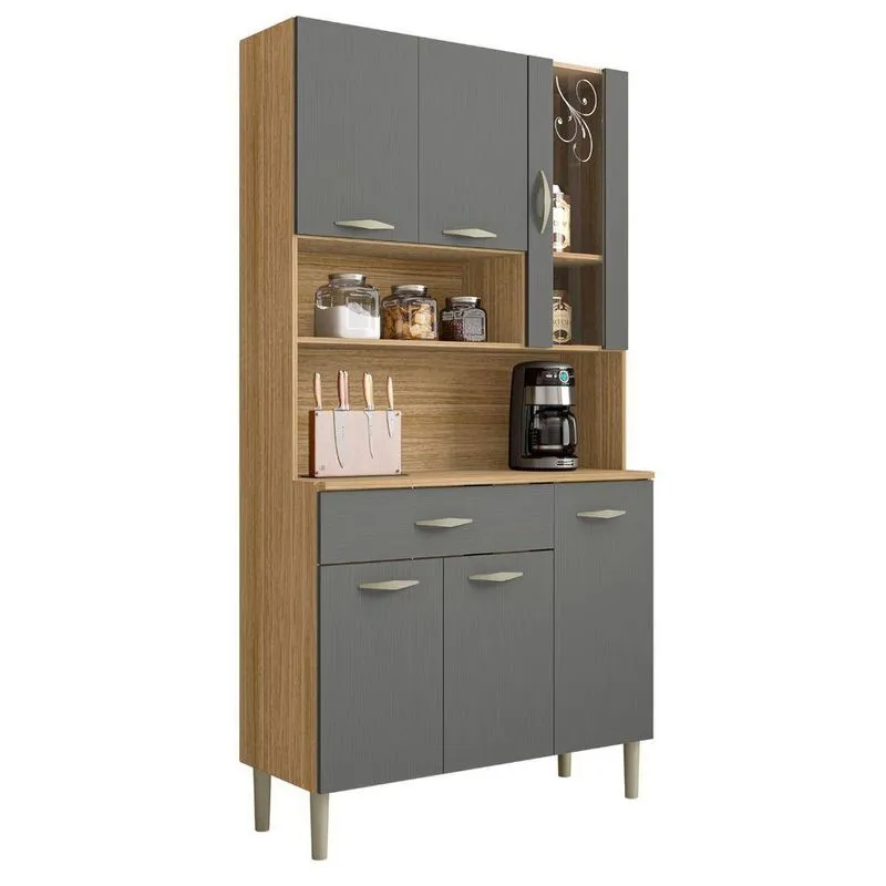 Armário De Cozinha Cora 6 Portas 1 Gaveta Freijó Gris Kit's Paraná