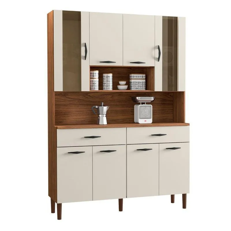 Armário De Cozinha Vista Serena 8 Portas 2 Gavetas 121.4cm Nogueira Kit's Paraná