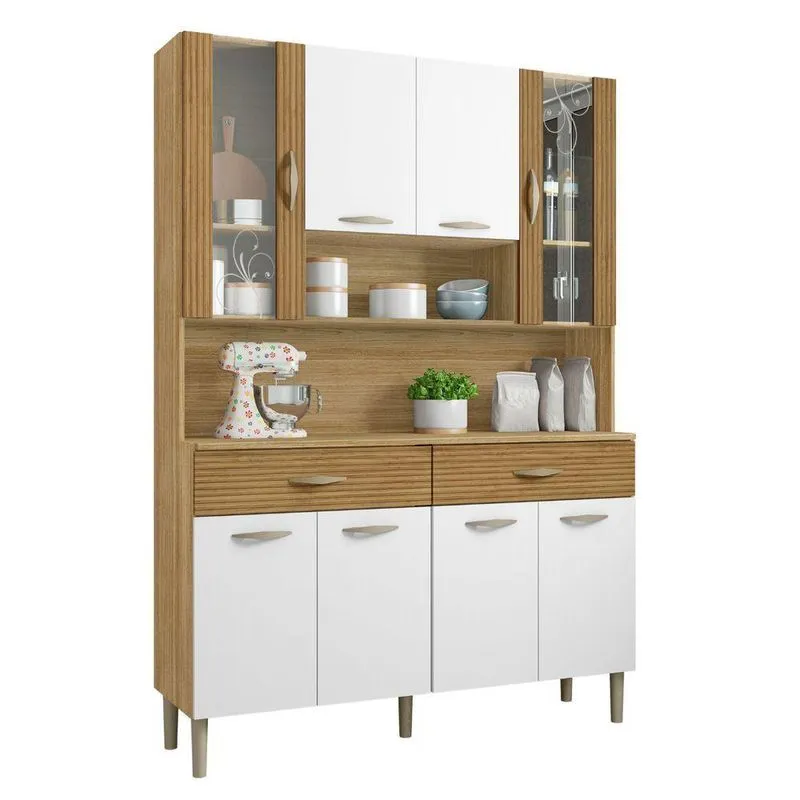 Armário De Cozinha Serra Clara 8 Portas 2 Gavetas Mdp 121.4cm Freijó Supremo Ripado