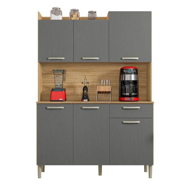 Armário De Cozinha Porto Da Serra 6 Portas 1 Gaveta Freijó Gris Kit's Paraná