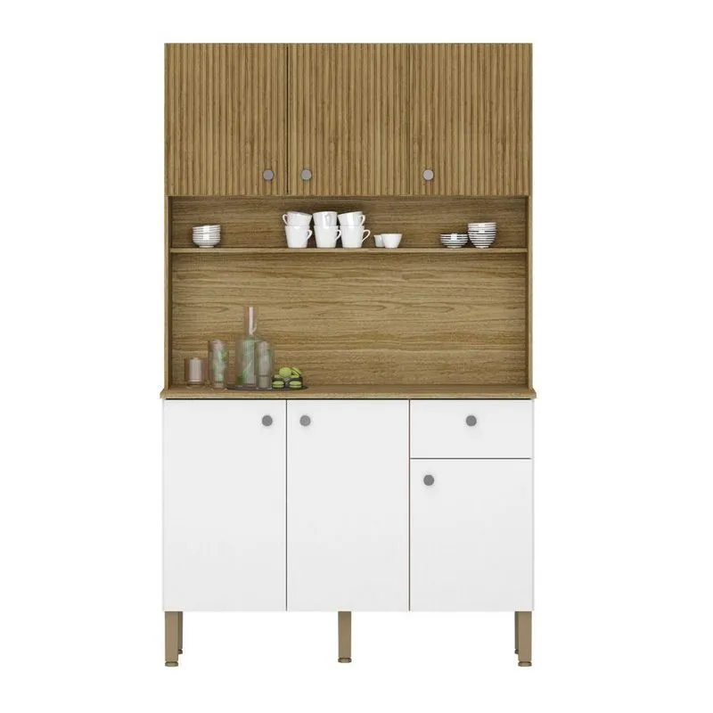 Armário De Cozinha S Style Freijó Supremo Ripado 6 Portas 1 Gaveta Mdf-mdp 111cm Kits Paraná