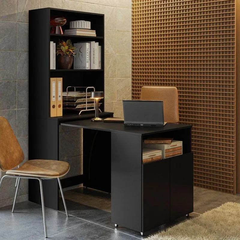 Mesa Para Escritório Com Estante Olívia Th Shop Mdp 69,4cm Preto Kit's Paraná