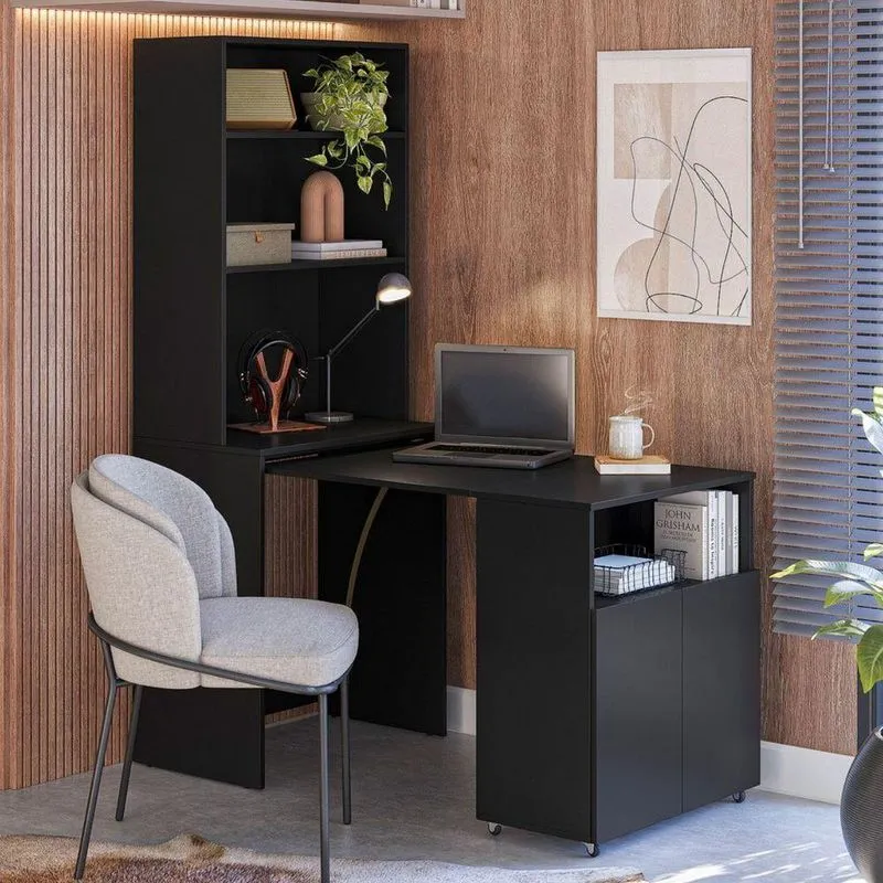 Mesa Para Quarto Com Estante Artemis 2 Portas Preto Kits Paraná