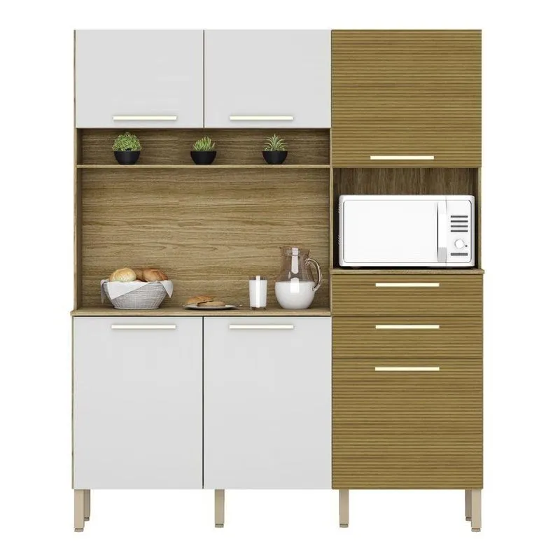 Armário De Cozinha Renoir Ripado Freijó Supremo 6 Portas 2 Gavetas Mdp 160,7cm Casa