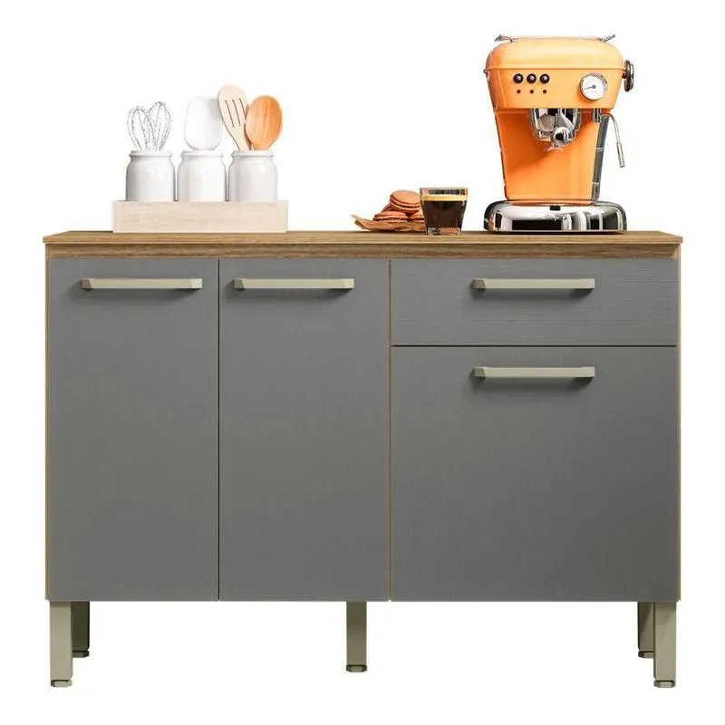 Balcão De Cozinha Vila Serena 3 Portas 1 Prateleira MDP 120cm Marrom Kit's Paraná