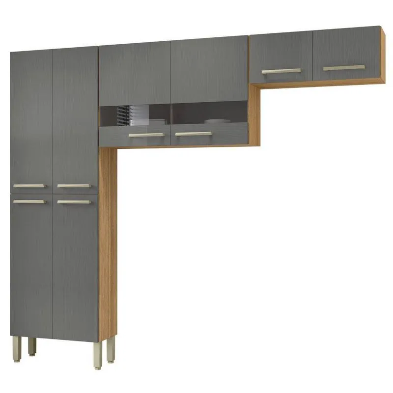 Armário De Cozinha Domus Prime 8 Portas MDP Freijó Gris Kit's Paraná