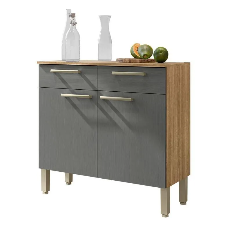 Balcão Bosque Alto 2 Portas 2 Gavetas Mdp 90,9cm Freijó Gris
