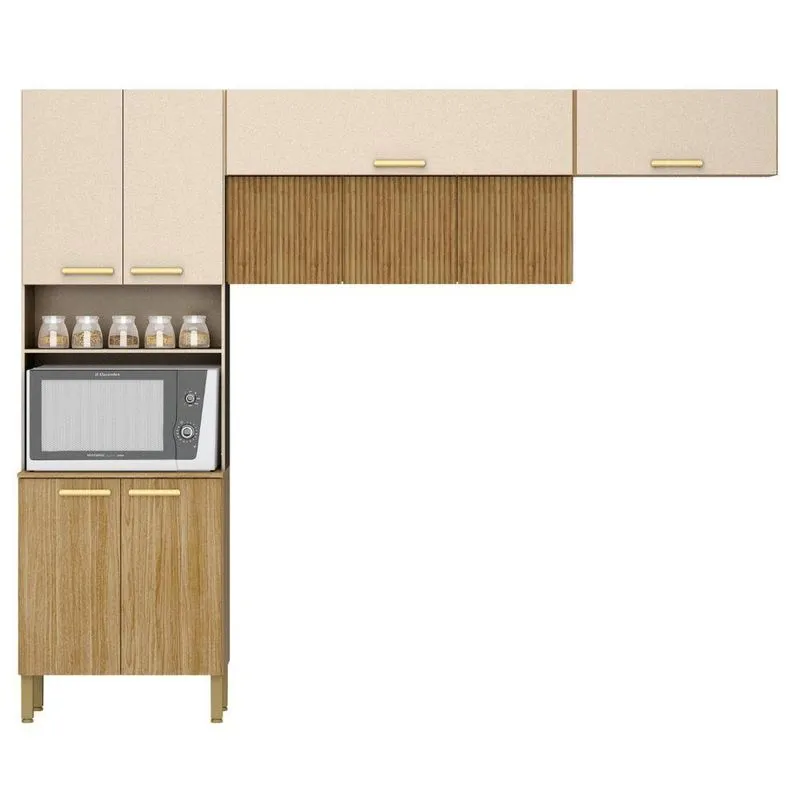 Armário De Cozinha Milan 9 Portas 1 Prateleira MDP Freijó Vanilla Ripado Kit's Paraná