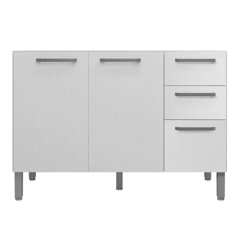 Balcão De Cozinha Dália 2 Portas 3 Gavetas 120cm Branco Supremo Kit's Paraná