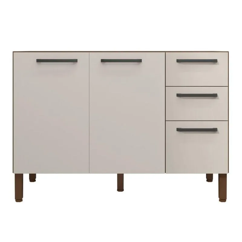 Balcão De Cozinha Vértice 2 Portas 3 Gavetas Mdp 120cm Nogueira Off White