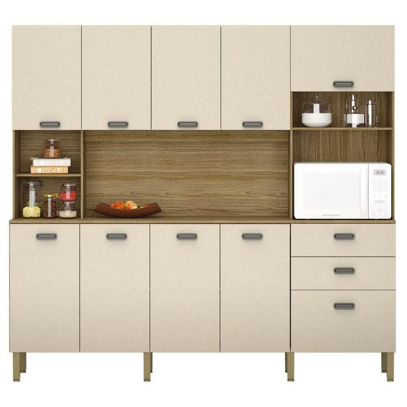 Armário De Cozinha Mística 10 Portas 2 Gavetas MDF Freijó Vanilla Kit's Paraná