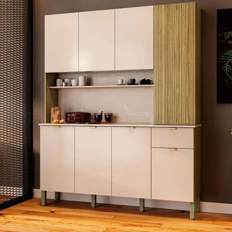 Armário Rima Para Cozinha 8 Portas 1 Gaveta MDP Freijó Vanilla Kit's Paraná