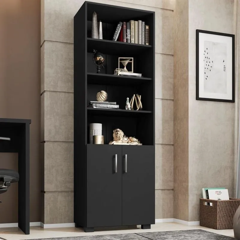 Livreiro Multiuso Vértice Samara 6 Prateleiras MDF MDP Preto Leão Móveis