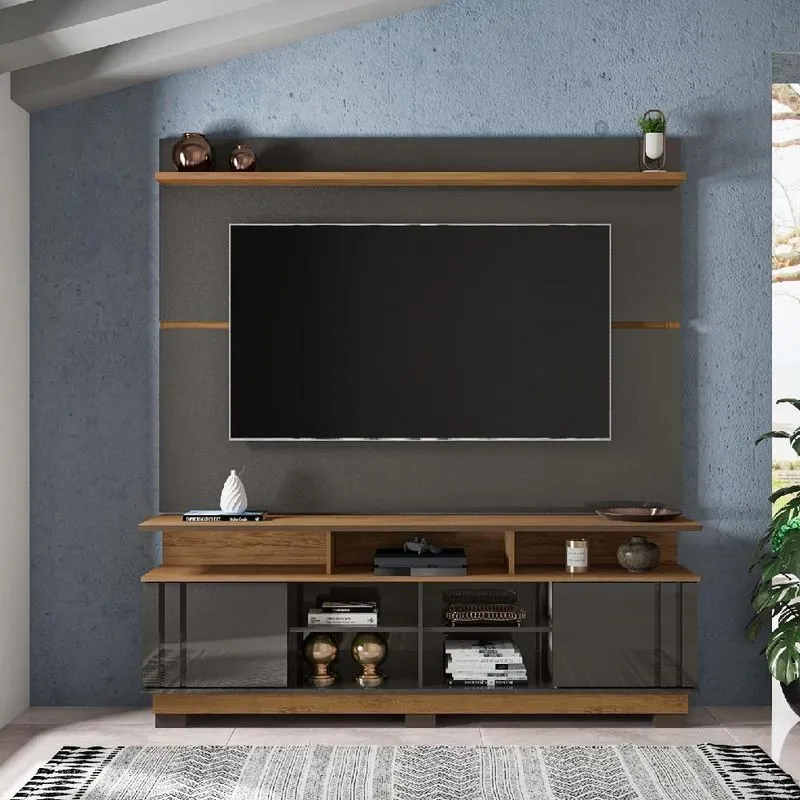 Home Para TV Até 75 Polegadas Nexa 182cm MDP Com Rack Grafite Freijó Leão Móveis