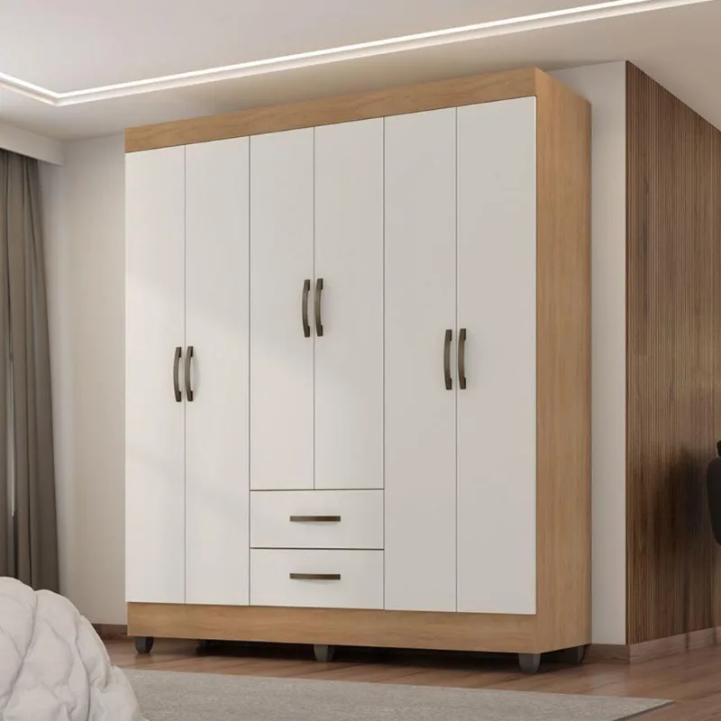 Guarda Roupa Casal Domus Bella 6 Portas 2 Gavetas MDP Nature Off White Leão Móveis