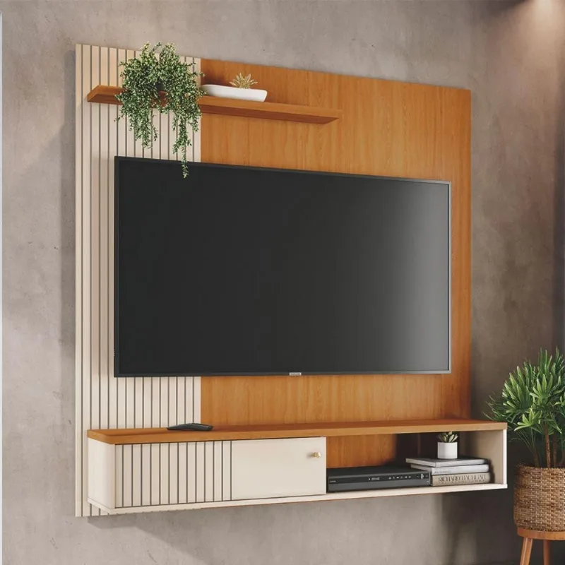 Bancada e Mesa de Centro Conjunto de Sala para TV 65 Polegadas MDP Cinamomo Off White Lume