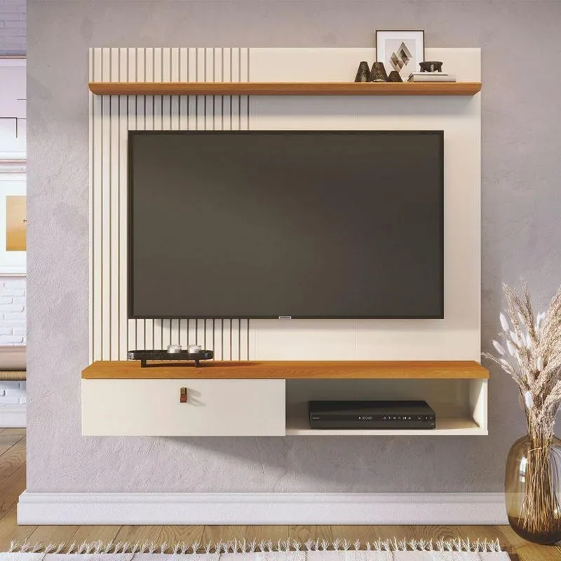 Conjunto Sala Bancada E Mesa De Centro Aquarela Suspensa MDP Cinamomo E Off White 141cm