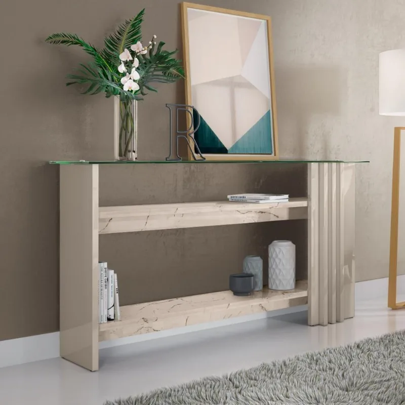 Aparador 2 Prateleiras Ulisses Calacata Off-White sem Porta sem Gavetas MDP 150CM Off White Casah