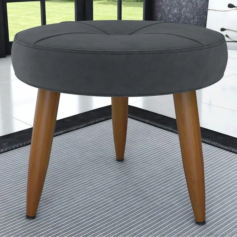 Puff Casa Azzur Para Sala Espuma D20 Veludo Cinza Matrix