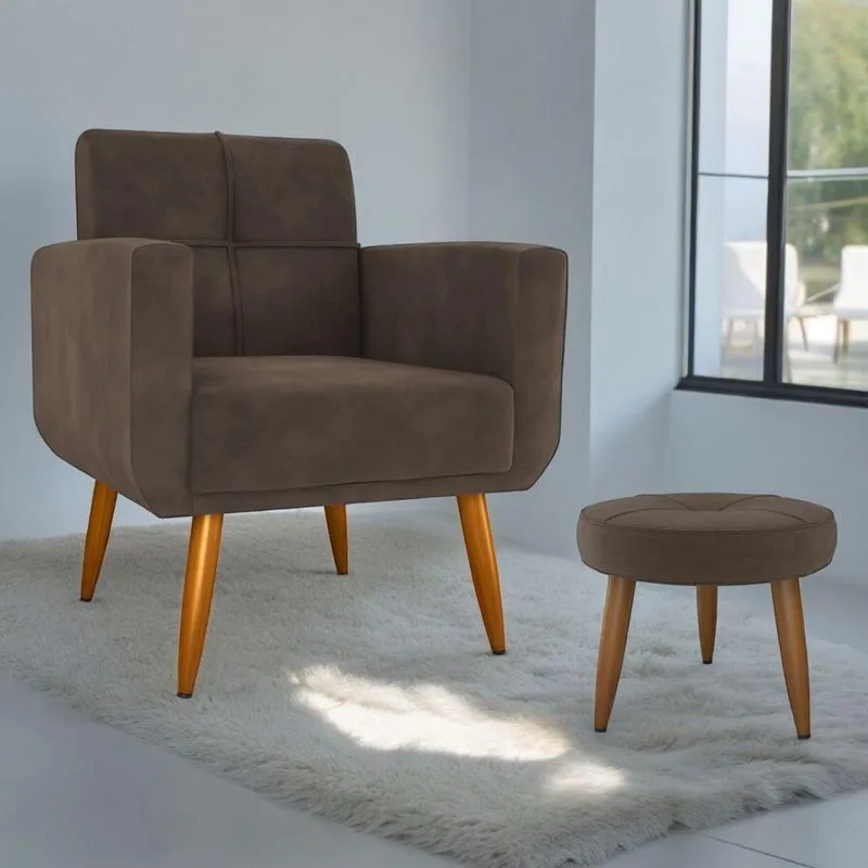 Poltronas E Puff Conjunto De Sala Domus Prime Para Sala Veludo Espuma D23 D20 Marrom 110kg