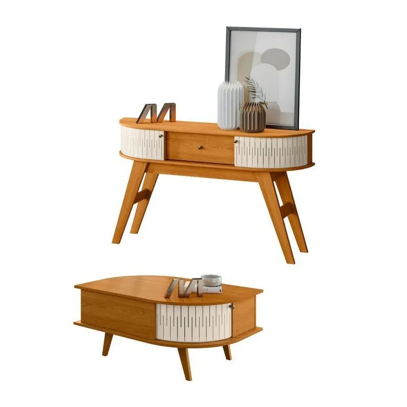 Conjunto Mesa De Centro E Aparador Parma 3 Portas 1 Gaveta Mdp Cinamomo Off White