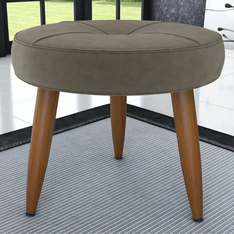 Puff Luna para Sala Redondo Assento Espuma Veludo Cappuccino Matrix