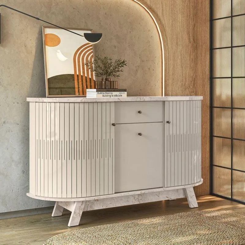 Conjunto Sala Buffet E Cristaleira Cromo 7 Portas 5 Prateleiras MDP Off White Casah