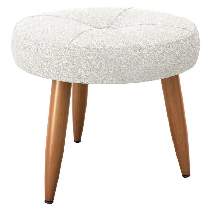 Puff Artemis para Sala Assento Espuma Boucle Bege Matrix