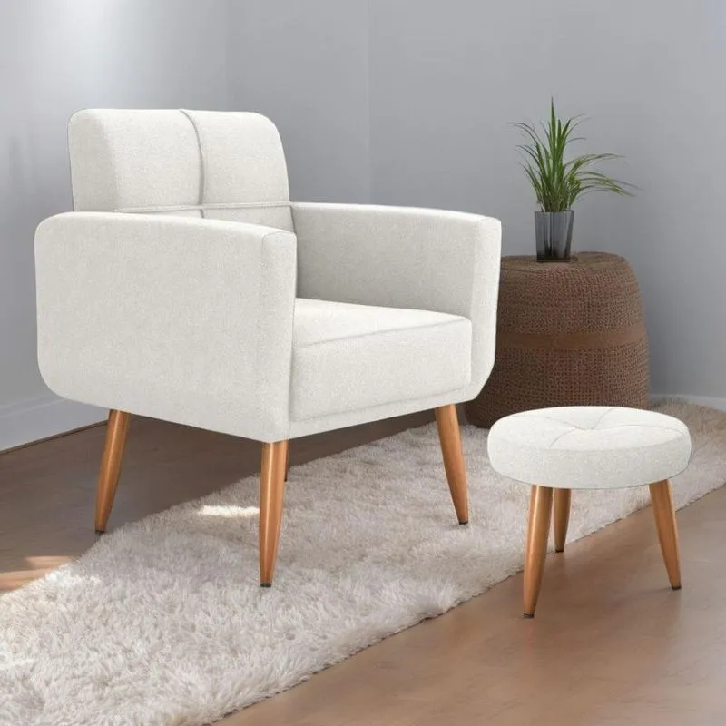 Jogo Poltrona E Puff Confort Para Sala Natural Boucle Assento Macio Apoio Para Pes Bege